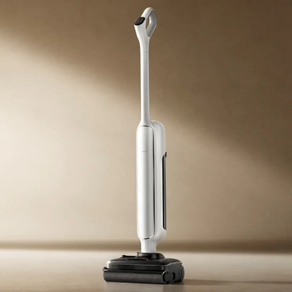 Xiaomi Truclean W30 Pro Wet Dry Vacuum vertical en color blanco con base de rodillo ancho y depósito lateral, diseño minimalista y ergonómico para suelos