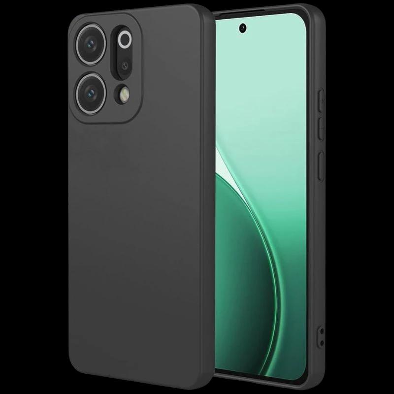 Étui Funda Oppo Reno14 Square Liquid Premium Noir: coque noire mate, bords carrés, découpe précise triple caméra, boutons couverts, protection fine et