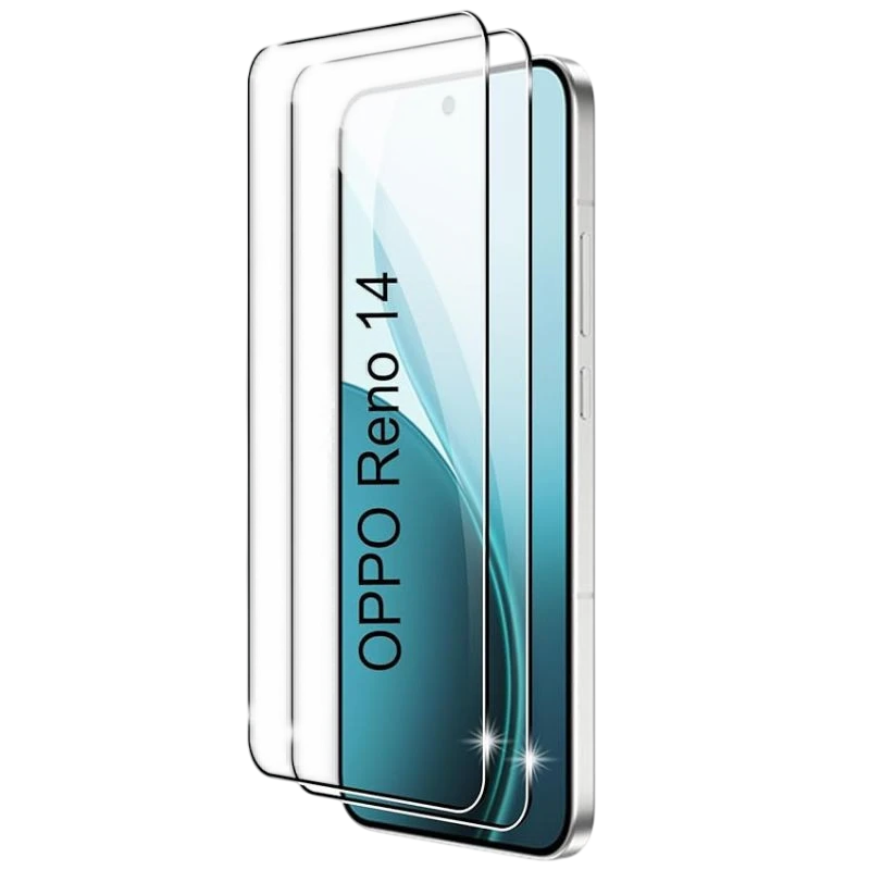 Pack x2 Protetor de vidro temperado Full Screen 3D para Oppo Reno14, cobertura total com bordas curvas, alta transparência e recorte para câmera central