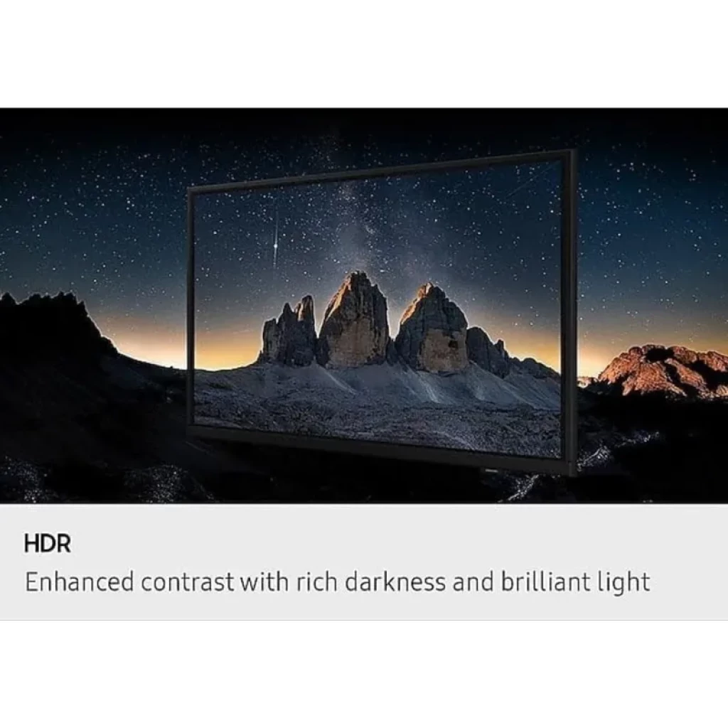 Samsung Serie F6002F UE24F6002FK 24 pulgadas LED Full HD con HDR; marco fino y pantalla mostrando alto contraste, negros profundos y luces brillantes