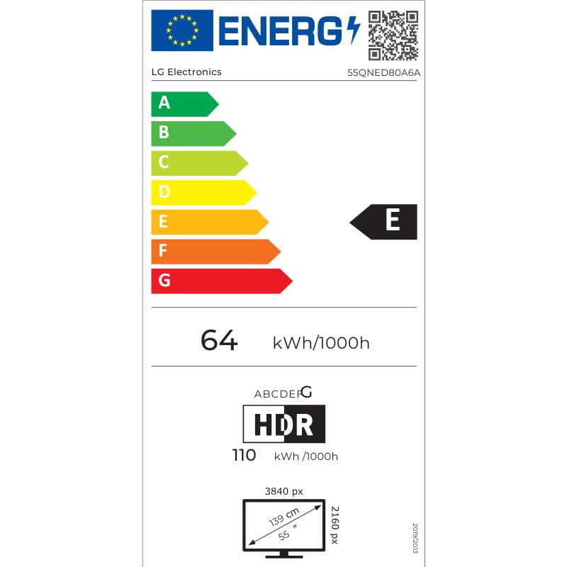 LG AI 55QNED80A6A 55 4K Ultra HD QNED Smart TV Negro, etiqueta energética