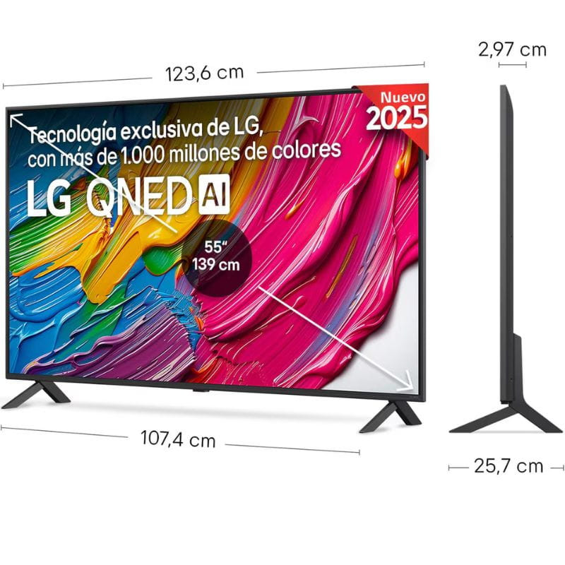 LG AI 55QNED80A6A 55 4K Ultra HD QNED Smart TV Negro, medidas