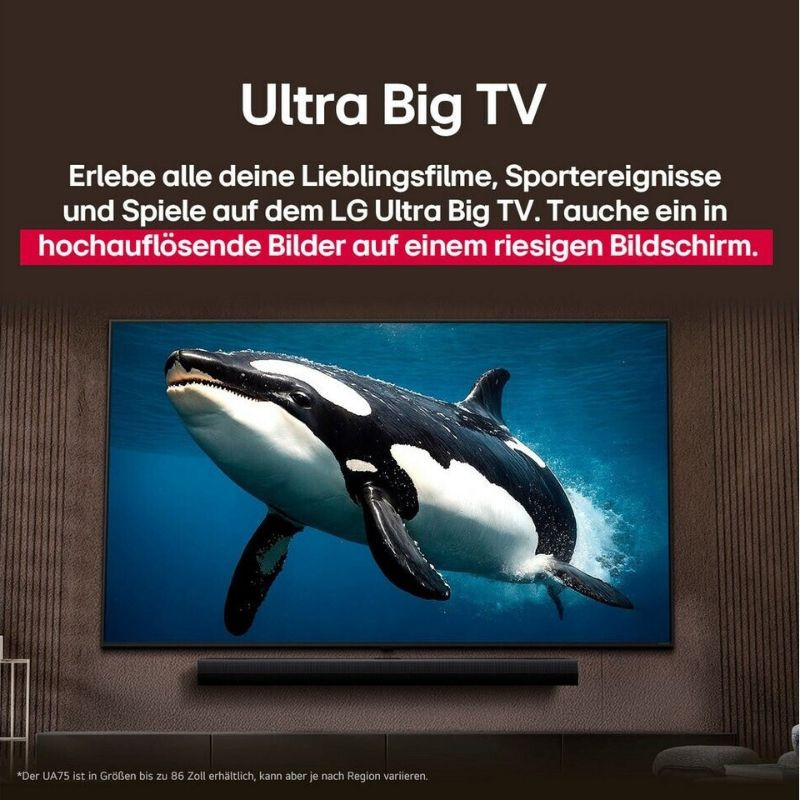 LG 75UA74006LB 75" 4K Ultra HD Smart TV Preto, Imagem real da TV projetando conteúdo