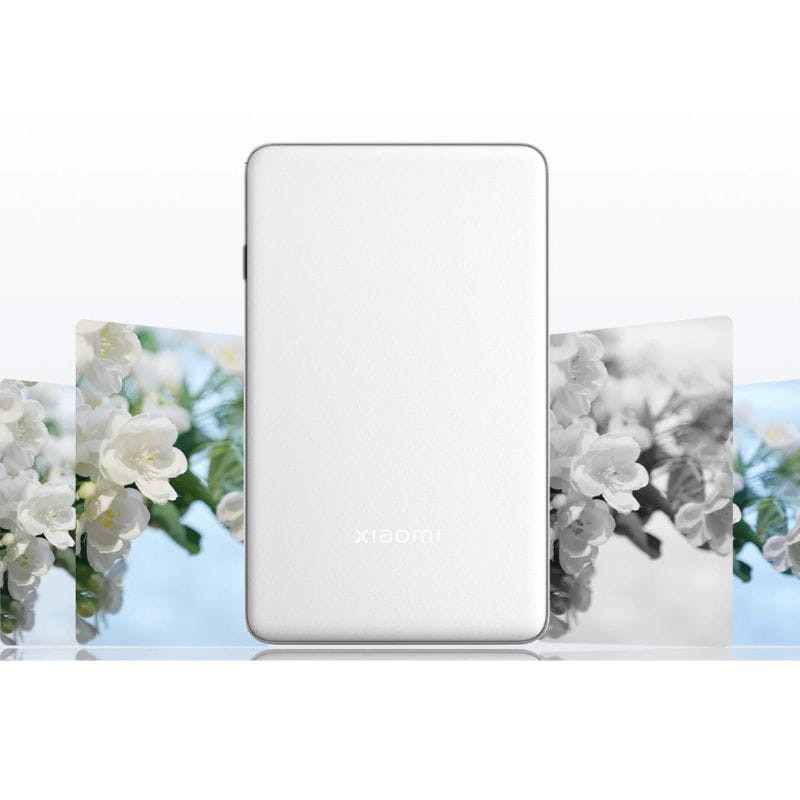 Xiaomi Portable Photo Printer Pro Impressora fotográfica, imagem frontal rodeada por estampas florais