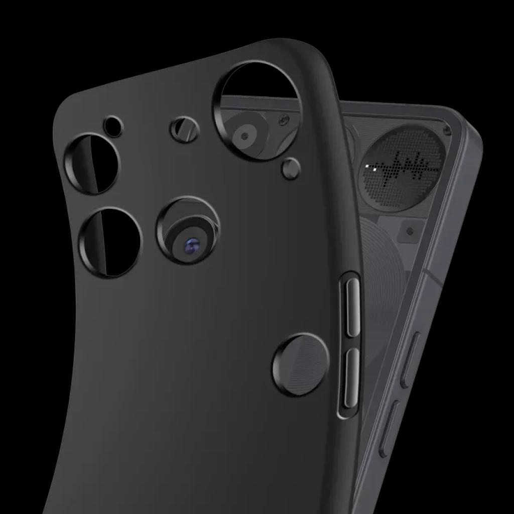 Capa para Nothing Phone 3 em preto fosco, bordas quadradas, recortes precisos para câmeras e botões, acabamento premium com proteção elegante