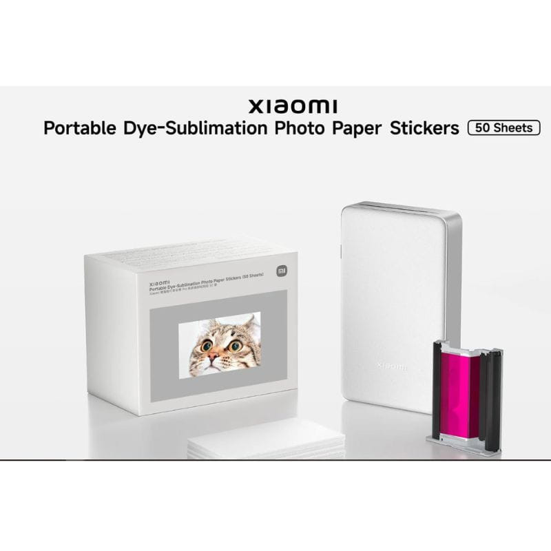 Pegatinas de papel fotográfico de sublimación para Xiaomi Photo Printer Pro (50 hojas), imagen con la impresora