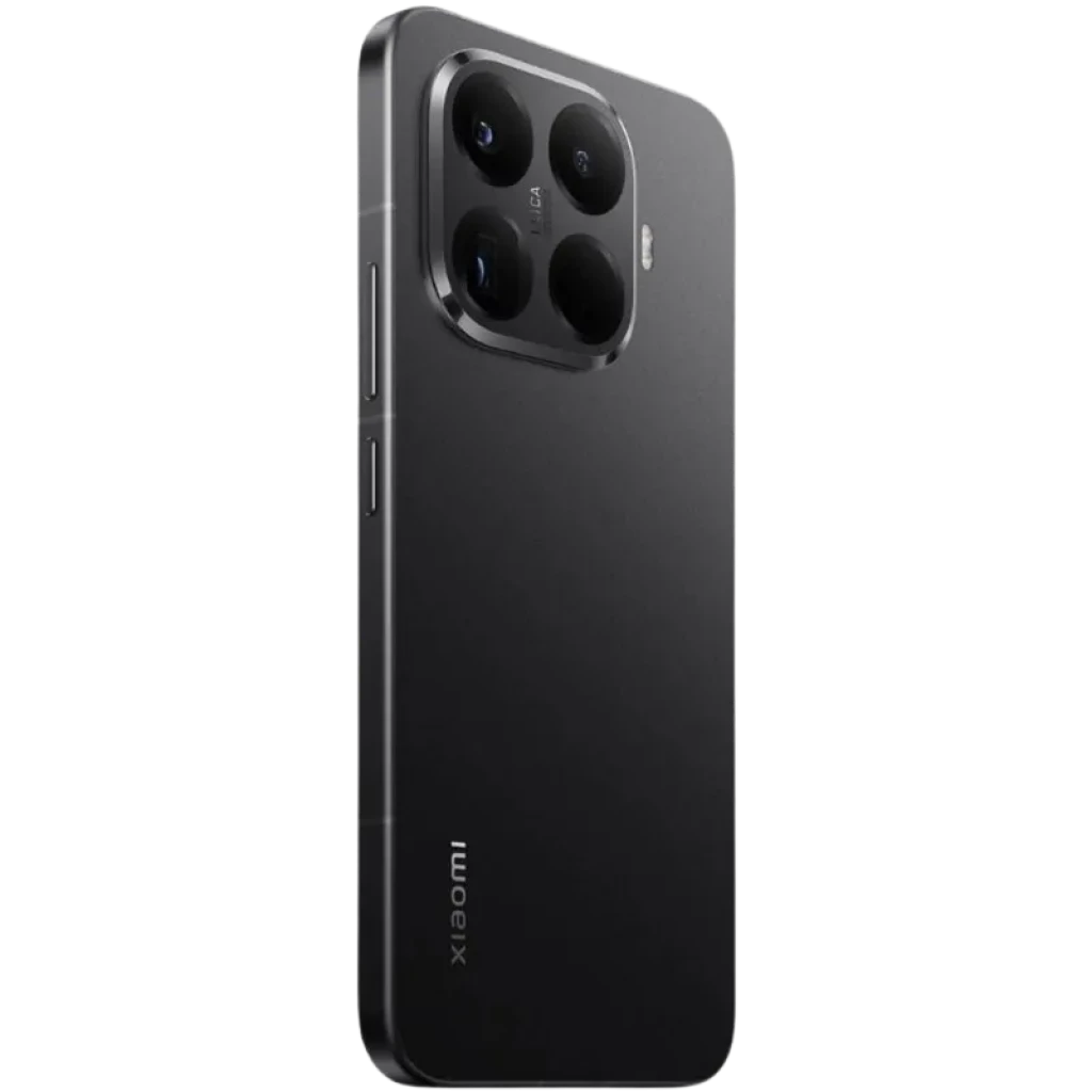 Xiaomi 15T Pro negro con cuerpo mate, bordes planos y módulo trasero de triple cámara grande con flash; botón de volumen y encendido en el lateral
