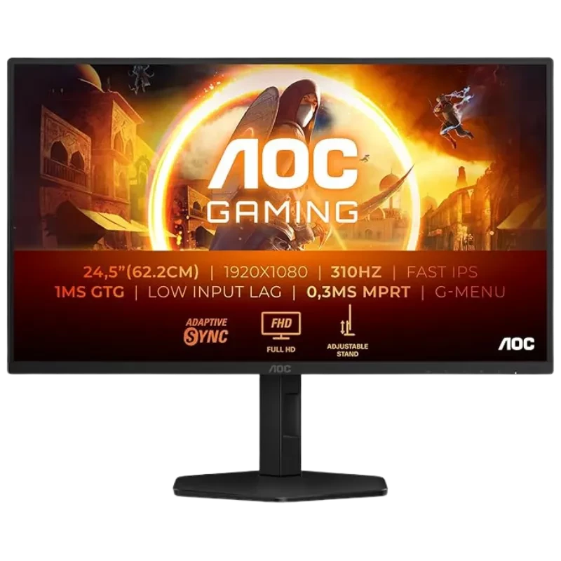 AOC 25G4SXU 25 pulgadas, panel IPS Full HD, 310 Hz, 1 ms, biseles finos, peana ajustable y diseño gaming con logos AOC y G-Menu en pantalla