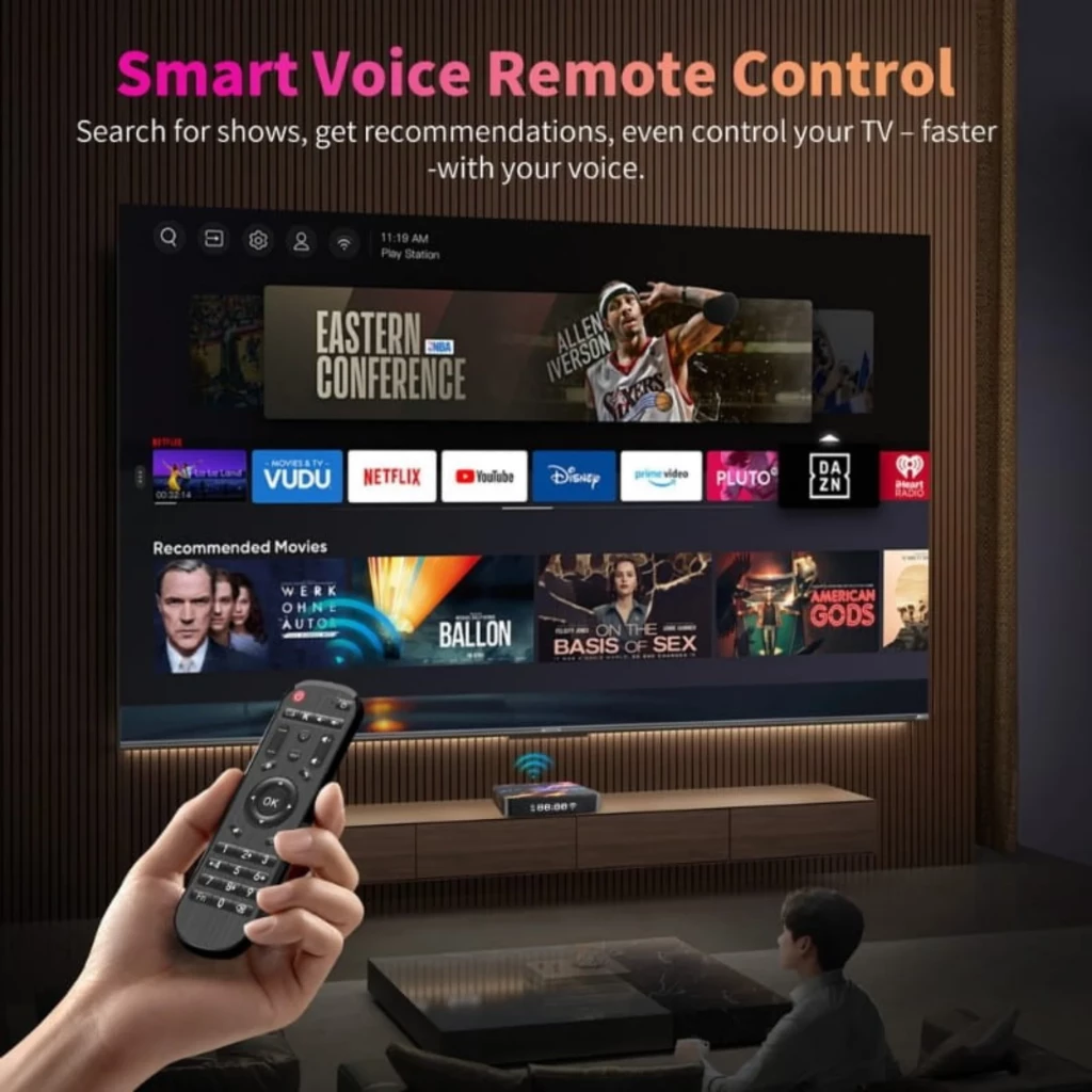 Télécommande vocale intelligente pour X88 PRO 14 Max RK3528 4Go/32Go Android 14, avec micro, boutons multimédias et rétroéclairage, contrôle rapide de la