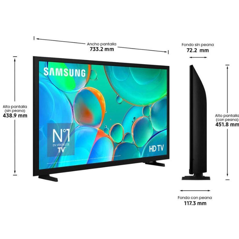 Samsung TU32H5005FK 32 HD LED Smart TV Noir, dimensions en mm de l'écran frontal et latéral