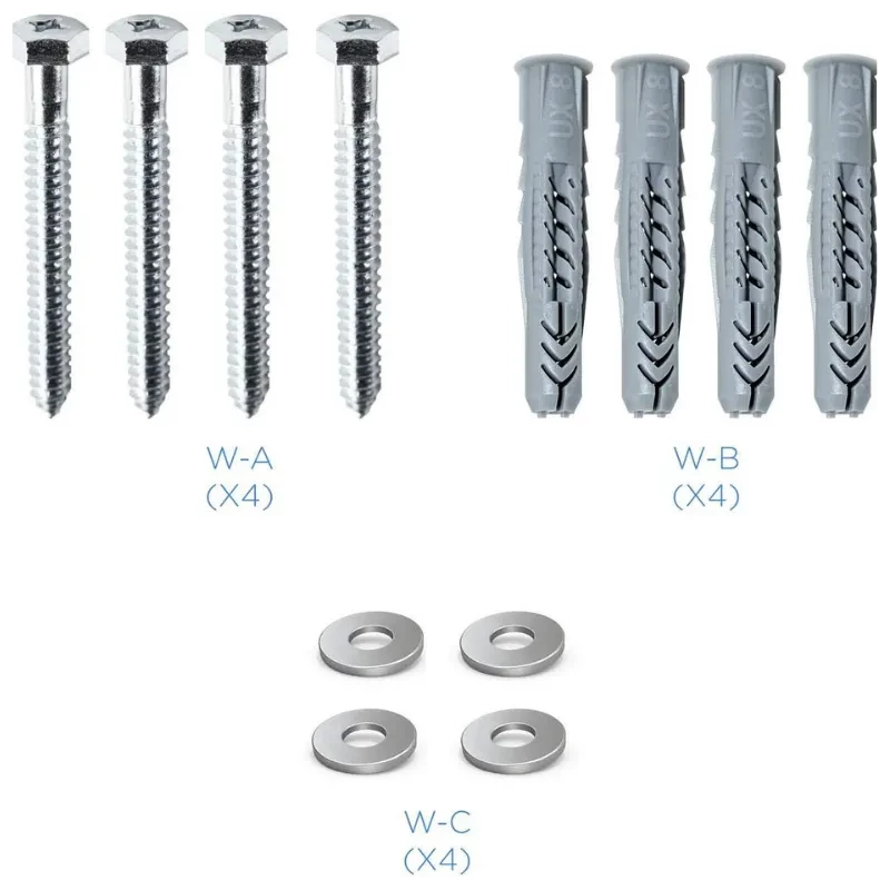 Parafusos, buchas e arruelas do suporte de parede TooQ LP6070TN-B para TVs 37–70 até 50 kg; kit de fixação robusto e completo para instalação segura