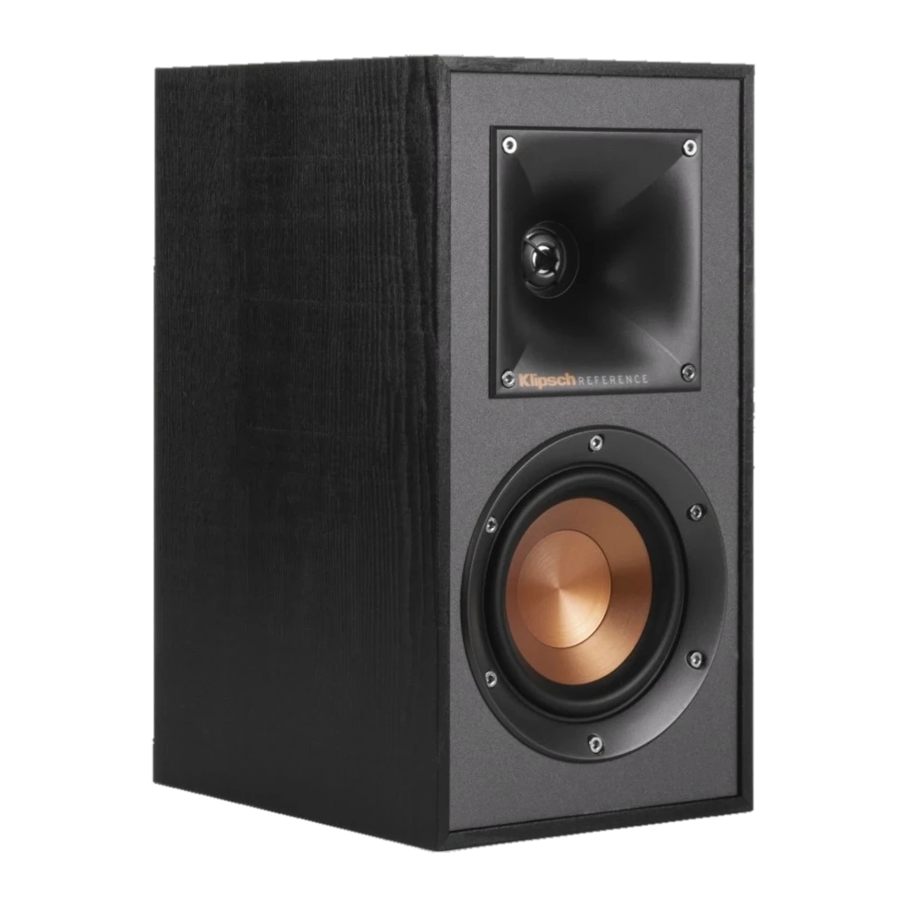 Klipsch R-41M Reference 50 W Negro, altavoz compacto con tweeter con bocina Tractrix y woofer cobre de 4, puertas y panel en acabado negro cepillado
