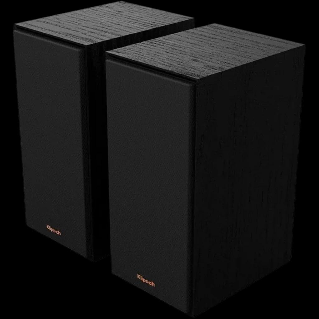 Klipsch Reference R-40PM colunas ativas de prateleira 70 W em par, acabamento preto texturizado, grelhas frontais removíveis e design compacto elegante