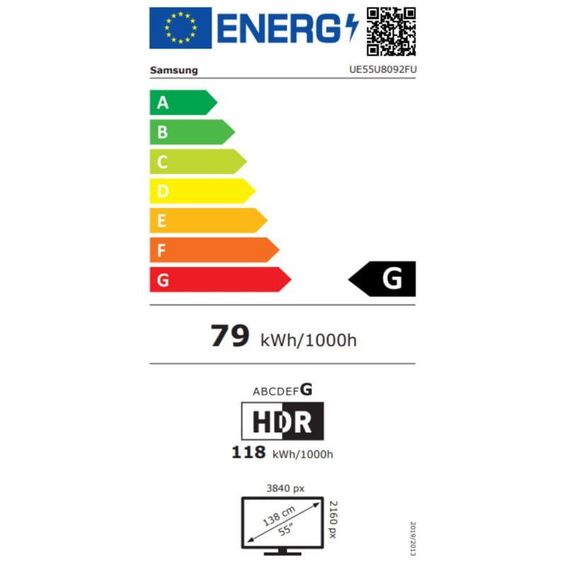 Samsung UE55U8092FU 55 4K Ultra HD LED Smart TV Preto, etiqueta energética