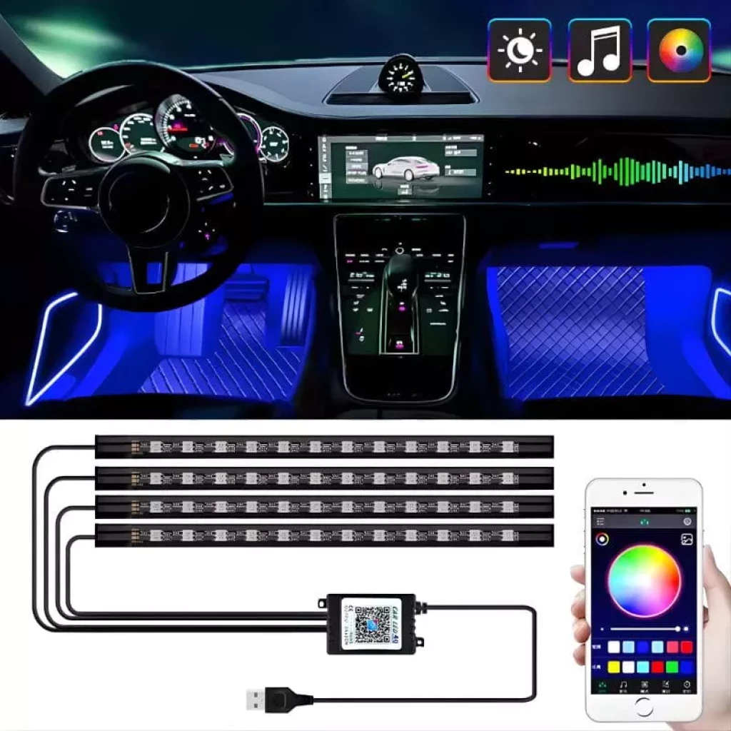 72 LED RGB USB-A APP - Kit de iluminación interior para coche