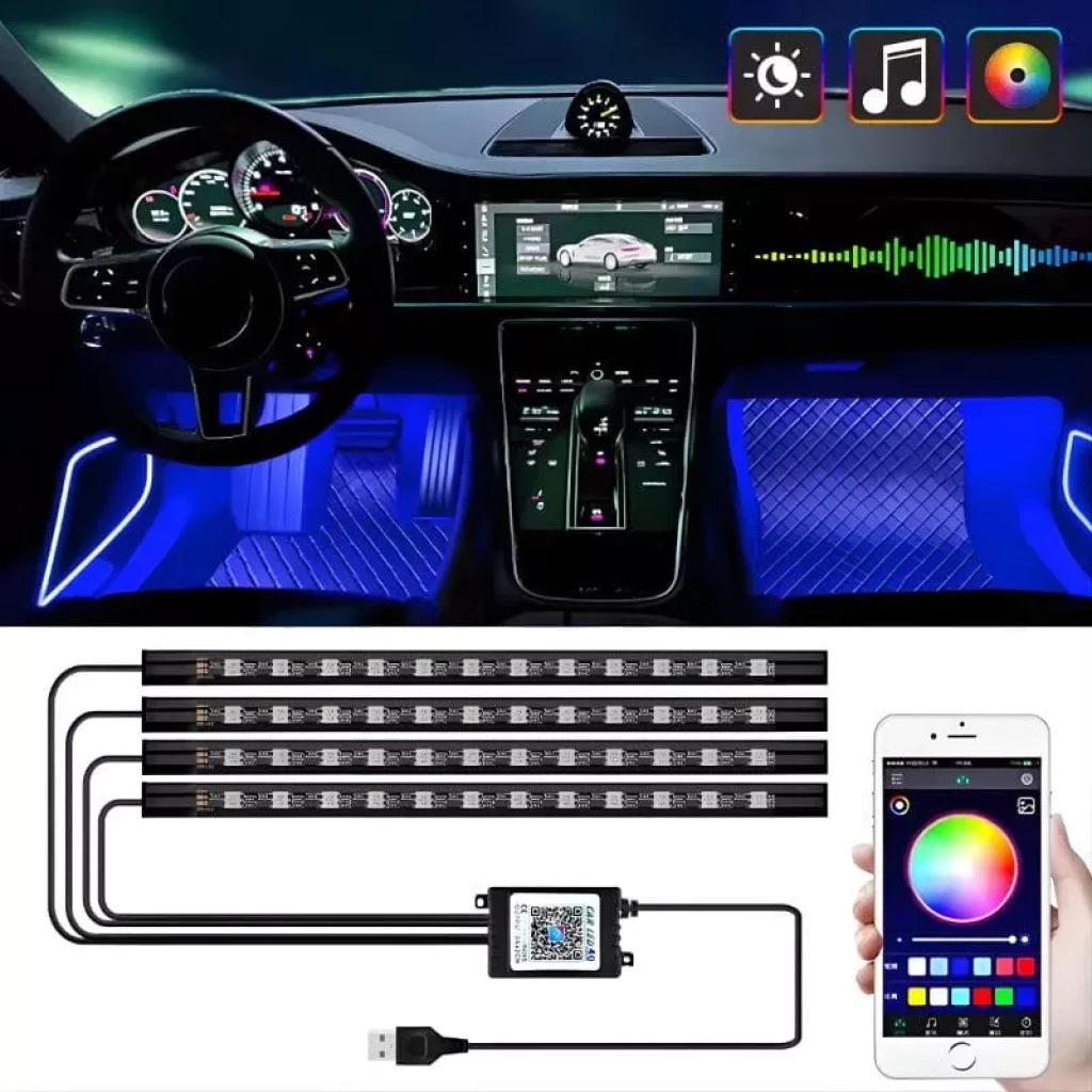 72 LED RGB USB-A APP - Kit de iluminação interior para automóvel