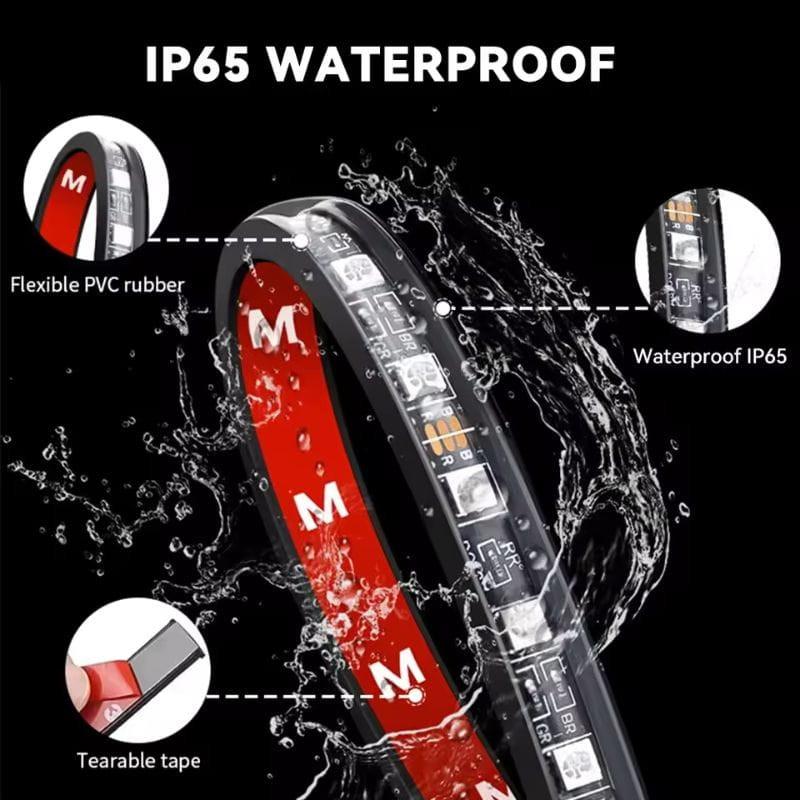 72 LED RGB USB-A APP kit de iluminação interior para carro com 4 barras flexíveis, controle por app, cores ajustáveis, alimentação 5V e cabo USB incluído