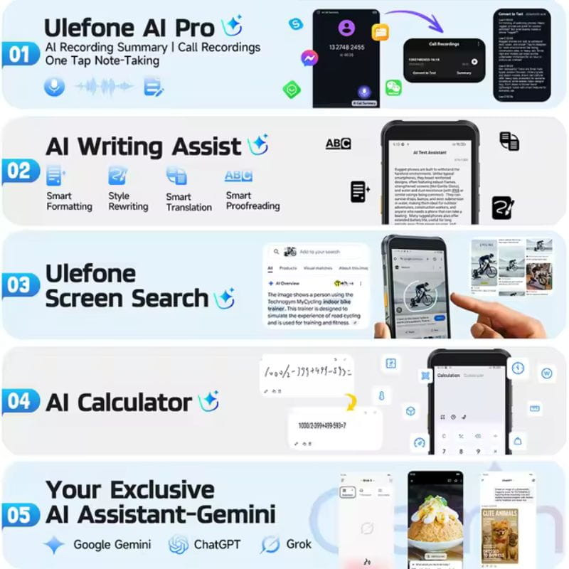 Ulefone Rugking 4G 16 GB/256 GB Preto Rugged, com IA