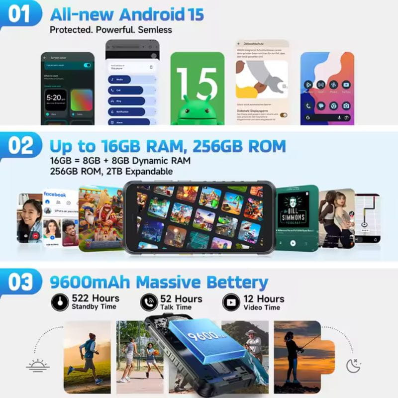 Ulefone Rugking 4G 16 GB/256 GB Preto Rugged, sistema operativo e armazenamento