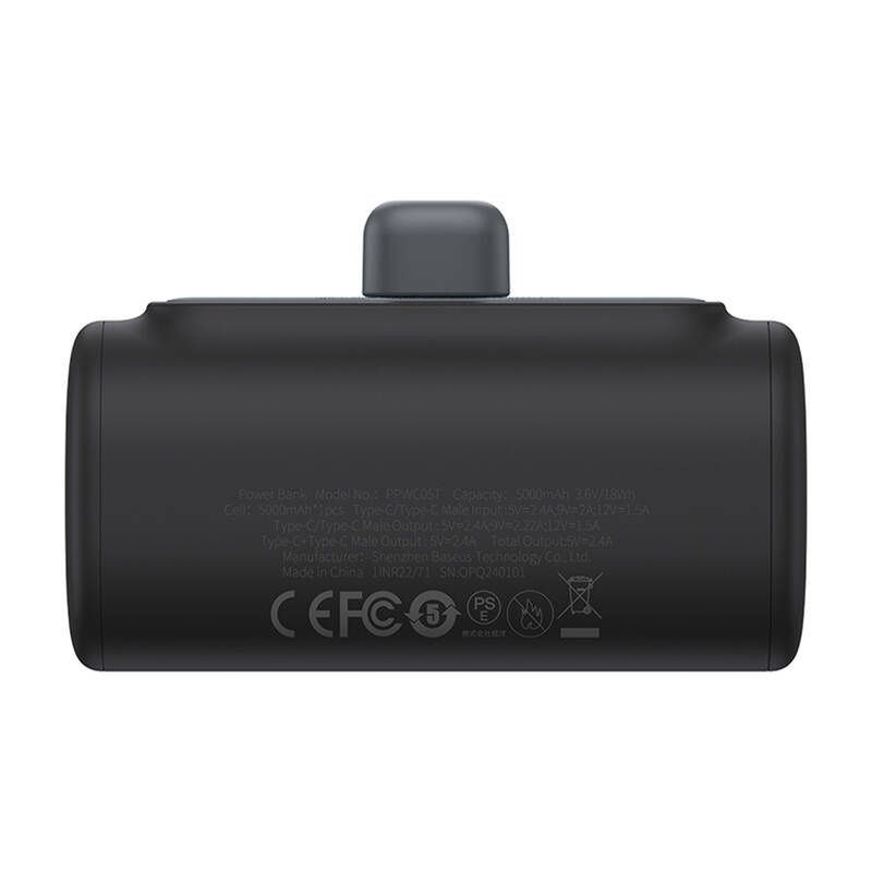 De baixo Powerbank OS-Baseus Compact IP 5000mAh 20W Lightning Preto