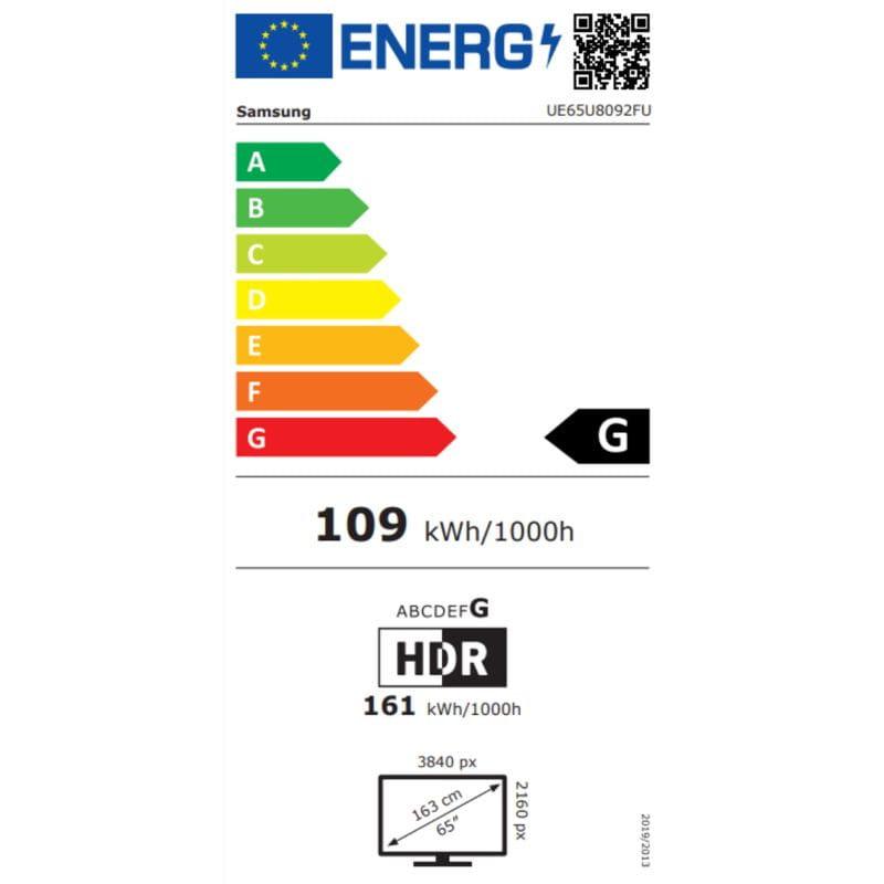 Samsung U8000F UE65U8092FUXXH 65 4K Ultra HD LED Smart TV Negro, etiqueta energética