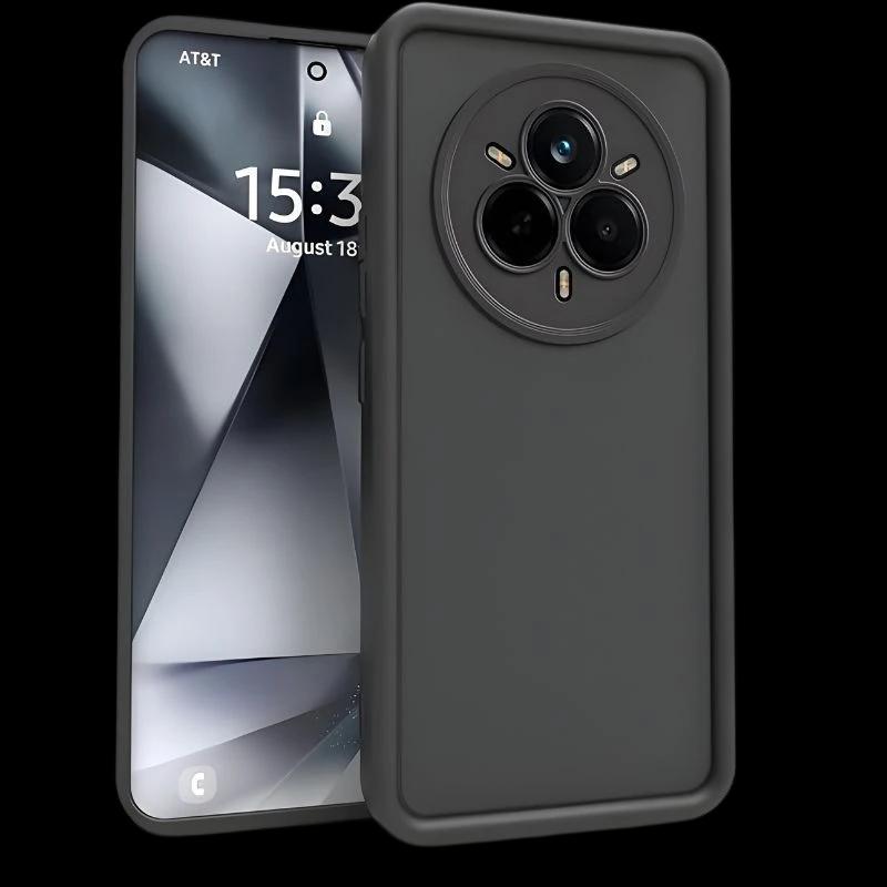 Funda Realme 14 Pro+ Square Liquid Premium Negro con borde elevado, acabado mate suave, protección de cámara circular triple y ajuste preciso anti golpes