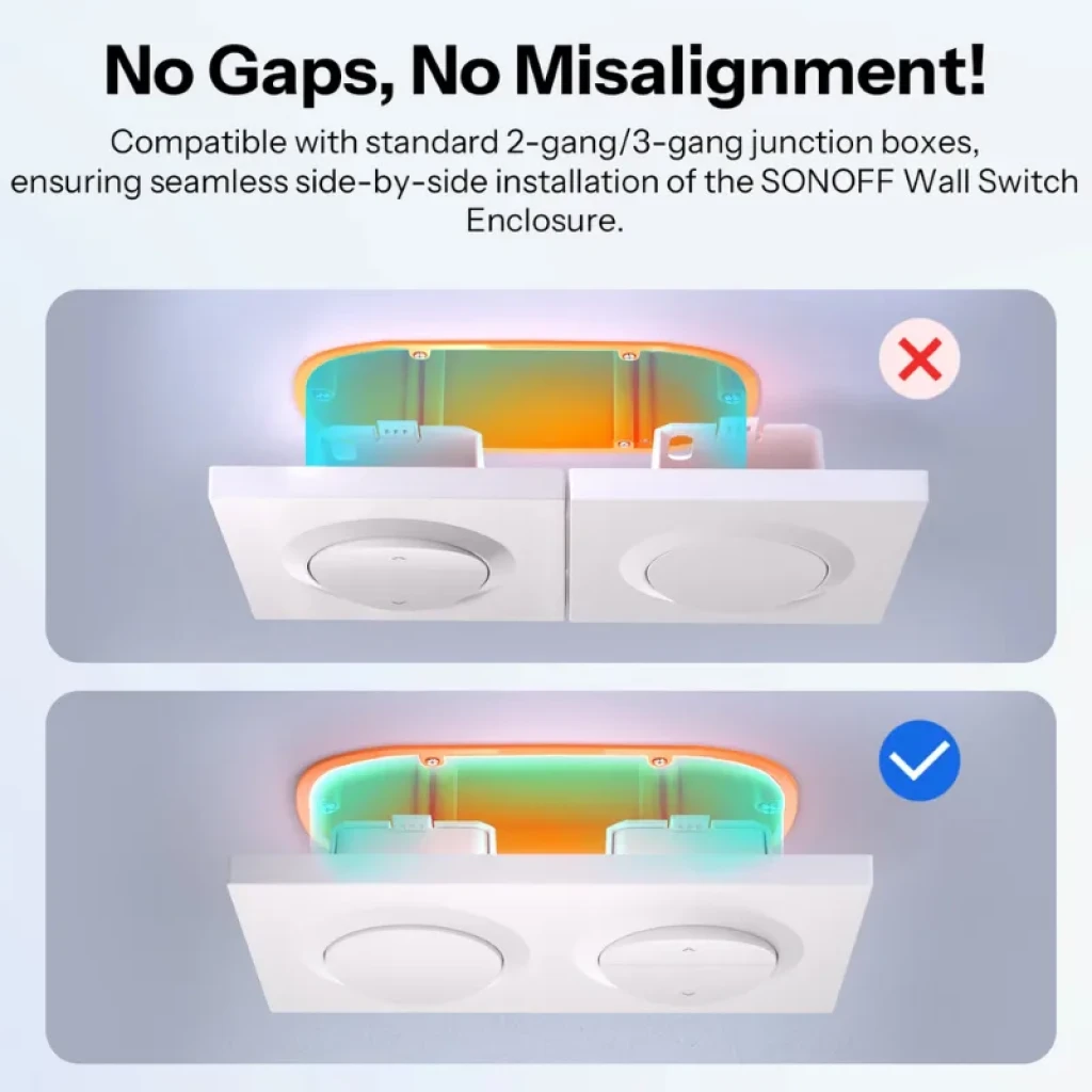 SONOFF EF3G Blanco, marco triple para interruptores: diseño minimalista, ajuste al ras sin huecos, compatible con cajas 2 y 3 módulos, acabado mate elegante