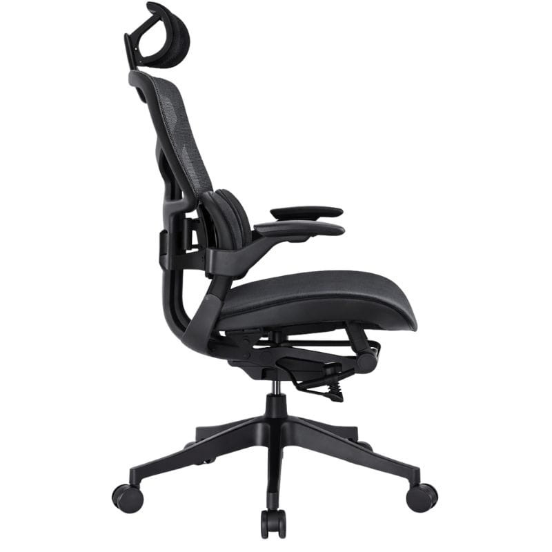 Silla PowerGaming ergonómica Elea en negro, respaldo de malla, cabecera ajustable, apoyabrazos 3D, asiento acolchado, base de 5 ruedas y soporte lumbar