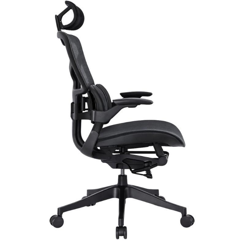 Silla PowerGaming ergonómica Elea en negro, respaldo de malla, cabecera ajustable, apoyabrazos 3D, asiento acolchado, base de 5 ruedas y soporte lumbar