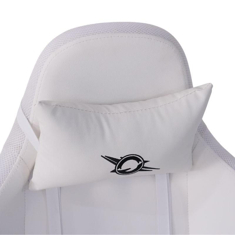 Silla Gaming PowerGaming Lilith RGB Blanco: tapizado blanco, cojines lumbar y cervical, reposabrazos ajustables, base negra con ruedas, estilo racer