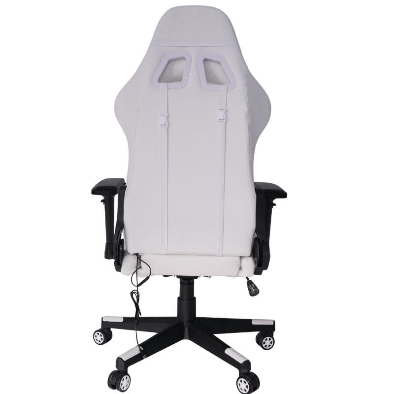 Silla Gaming PowerGaming Lilith RGB Blanco: ergonómica, tapizado blanco, reposabrazos ajustables, cojines lumbar y cervical, base con ruedas y diseño racer.