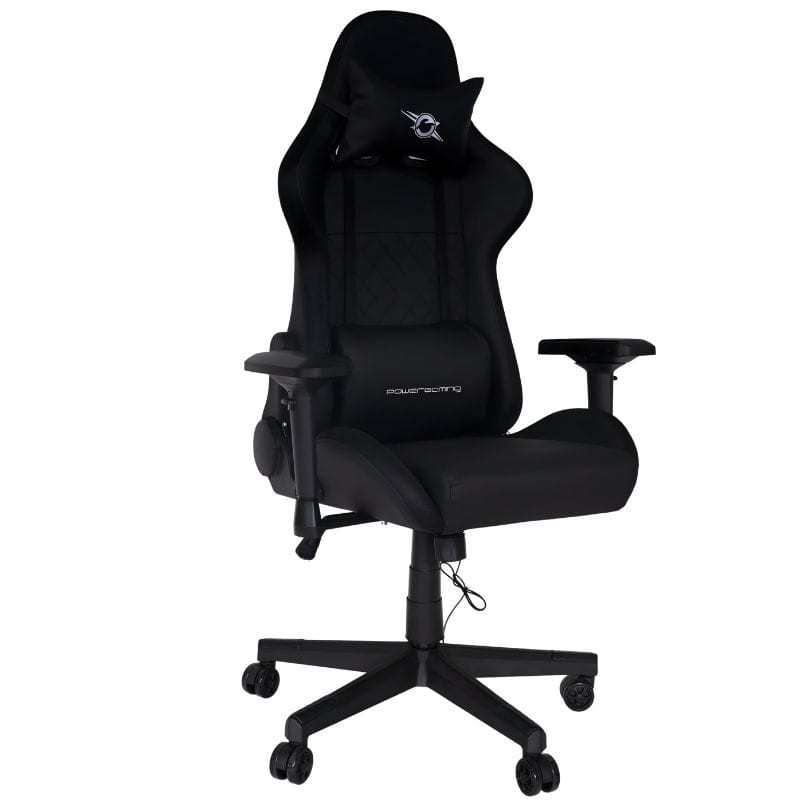 Chaise Gaming PowerGaming Lilith RGB Noir: assise large rembourrée, coussin lombaire, accoudoirs réglables, revêtement noir mat, coutures diamant