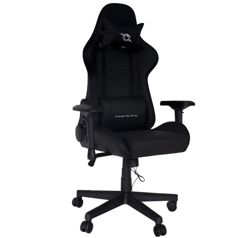 Chaise Gaming PowerGaming Lilith RGB Noir: assise large rembourrée, coussin lombaire, accoudoirs réglables, revêtement noir mat, coutures diamant