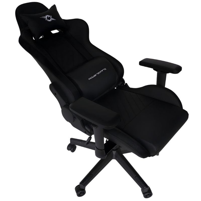 Coussin d’appui-tête noir pour Chaise Gaming PowerGaming Lilith RGB, logo brodé blanc, forme ergonomique, finition simili cuir.