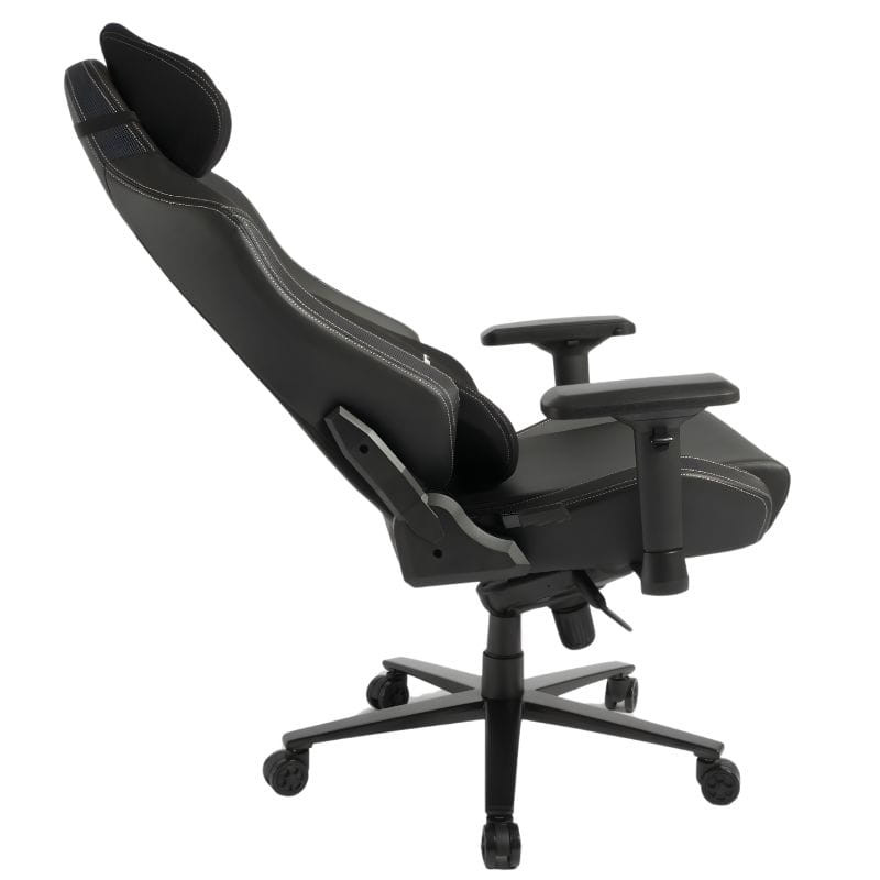 Silla Gaming PowerGaming Core Series en negro: respaldo ergonómico reclinable, cojín cervical, reposabrazos ajustables 3D, base de 5 ruedas y costuras