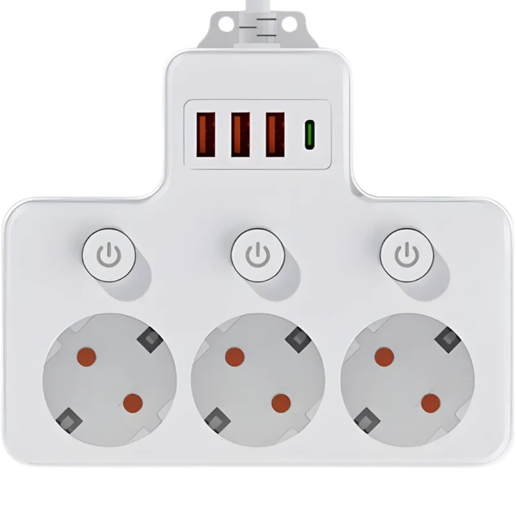 Regleta de enchufes 1 USB-C, 3 USB-A, 4 AC con interruptores individuales