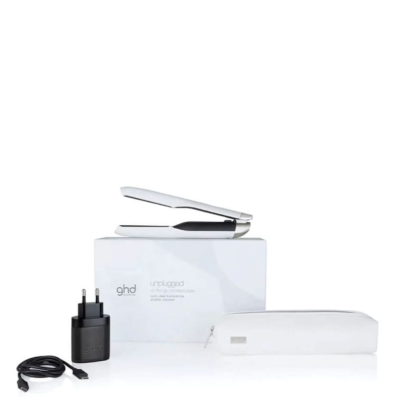 Ghd Unplugged Styler Plancha de pelo Inalámbrica Blanca, cpntenido del paquete