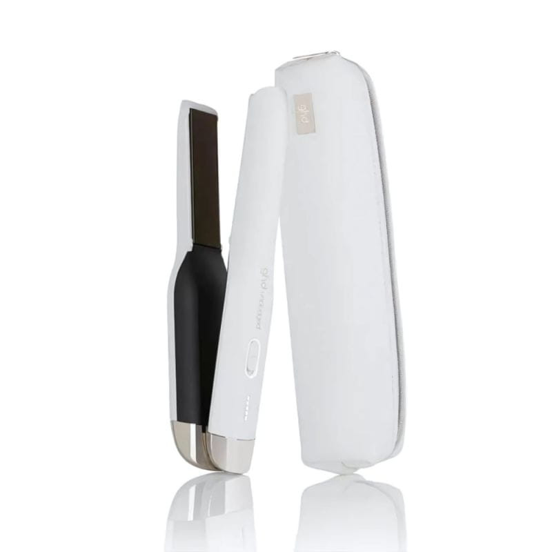 Ghd Unplugged Styler Plancha de pelo Inalámbrica Blanca, imagen con el estuche