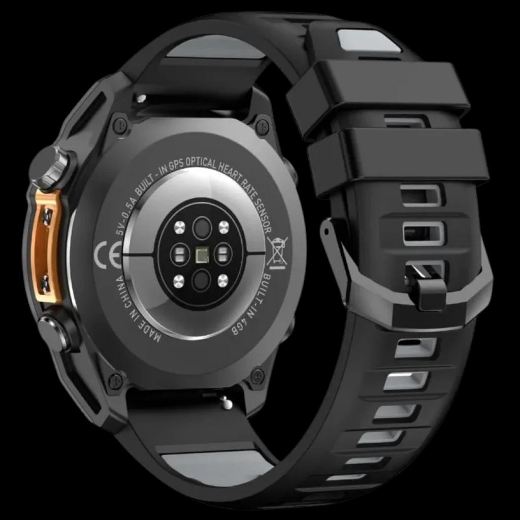 HD300 Pro Noir - Montre intelligente avec boîtier robuste, capteur cardiaque optique intégré, GPS, dos métallique vissé et bracelet en silicone noir