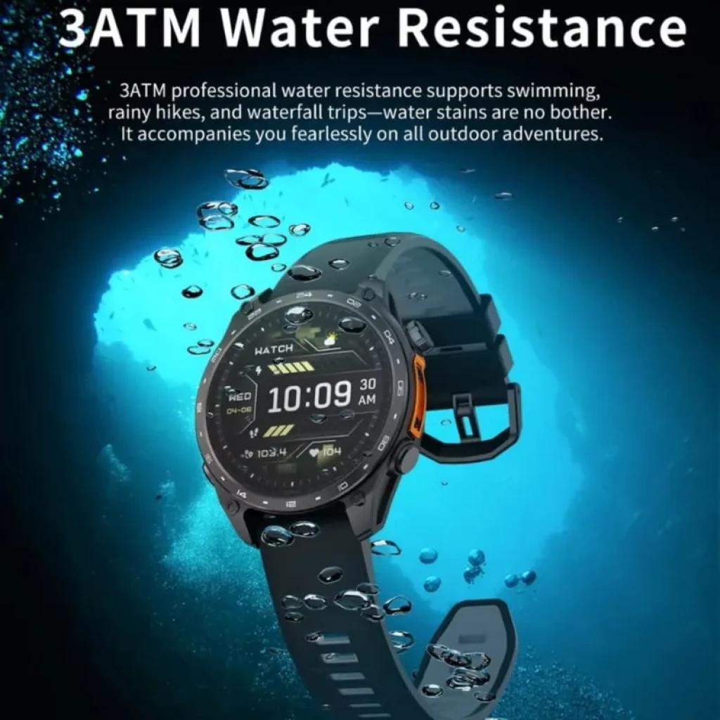 HD300 Pro Noir - Montre intelligente robuste 3ATM, écran numérique lisible, boîtier noir, boutons latéraux, bracelet silicone noir avec boucle sécurisée