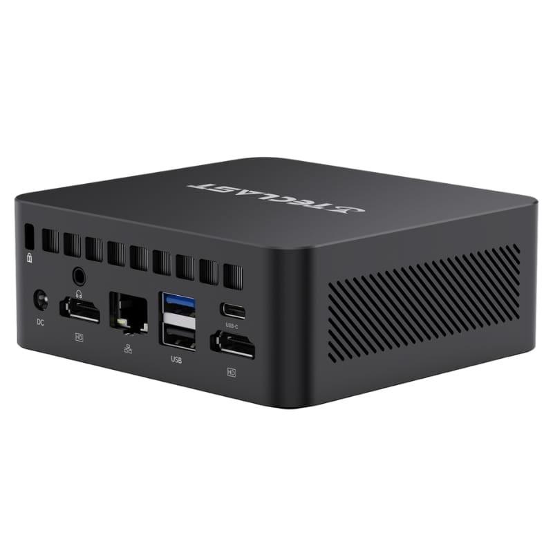 Teclast N30 Intel N150 16GB/512GB W11 Pro Mini PC negro compacto con rejillas laterales, puertos USB, USB-C, HDMI, Ethernet y ranuras de ventilación
