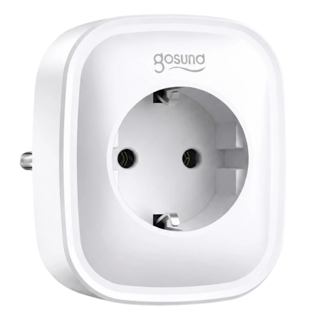 Gosund SP112-M enchufe inteligente blanco, diseño compacto con toma Schuko frontal y clavija lateral, acabado brillante y bordes redondeados