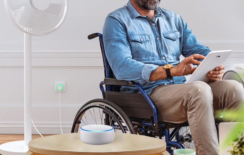 Gosund EP2-Z ZigBee - Enchufe inteligente, imagen real conectado a un ventilador
