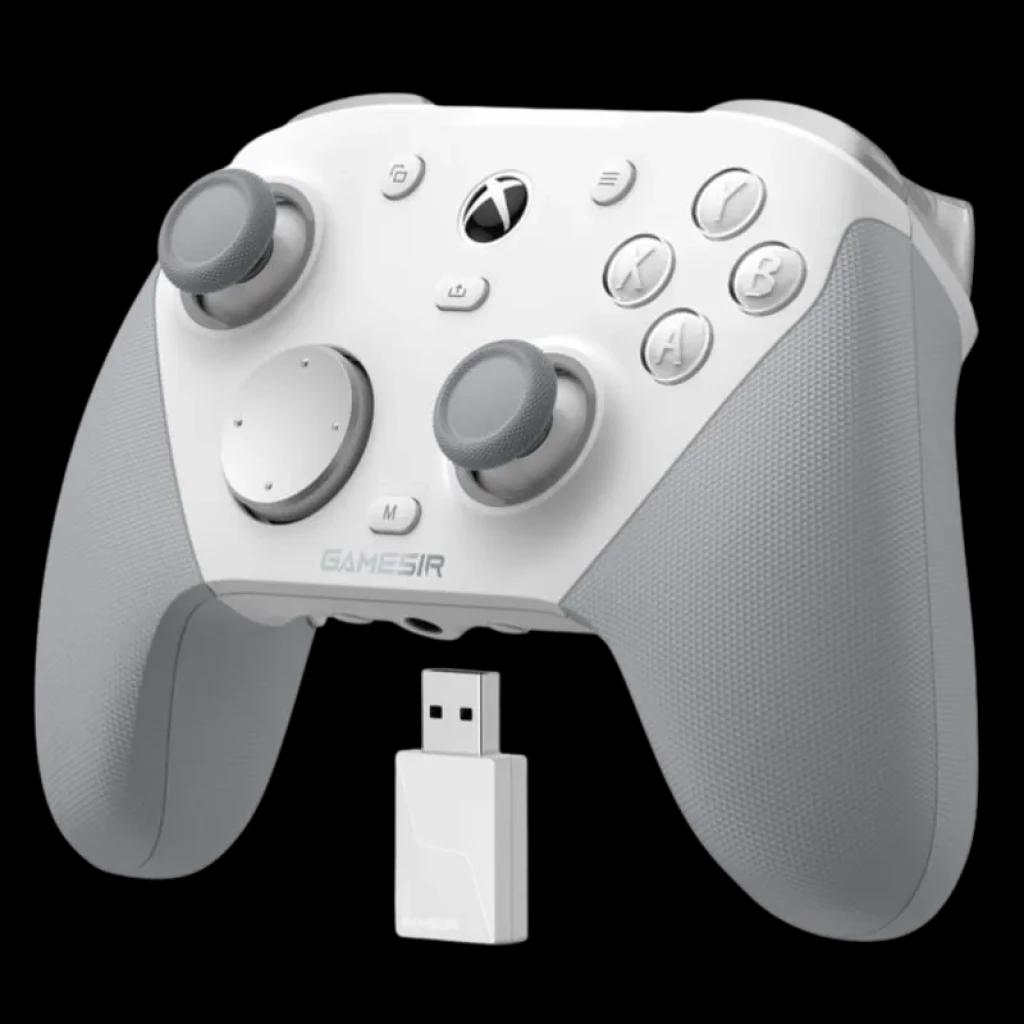 Mando GameSir G7 Pro Blanco con diseño ergonómico, joysticks y gatillos grises, botones ABXY, cruceta metálica y dongle USB incluido