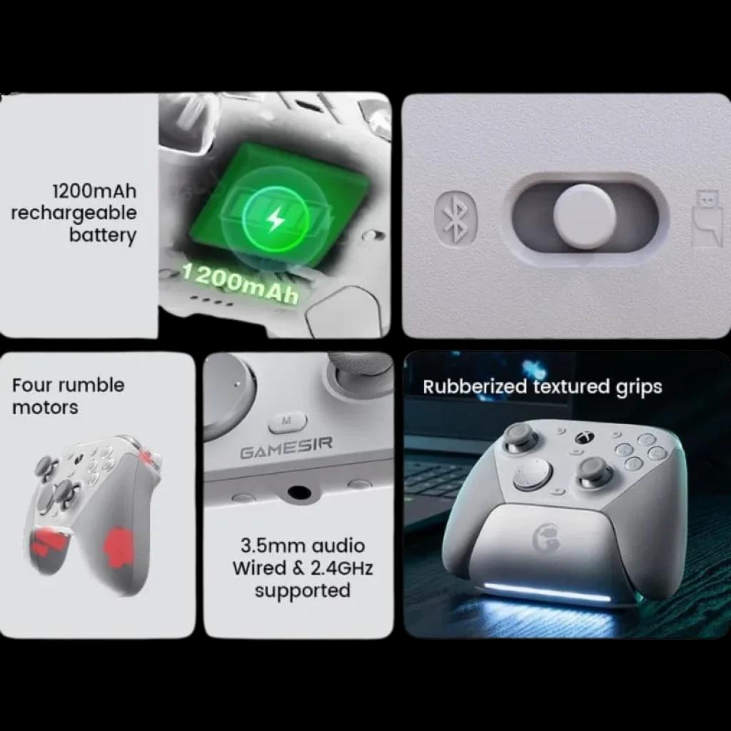 Mando GameSir G7 Pro Blanco con agarres texturizados, batería 1200 mAh, motores de vibración, luz frontal, Bluetooth, 3.5 mm y conexión por cable y 2.4 GHz