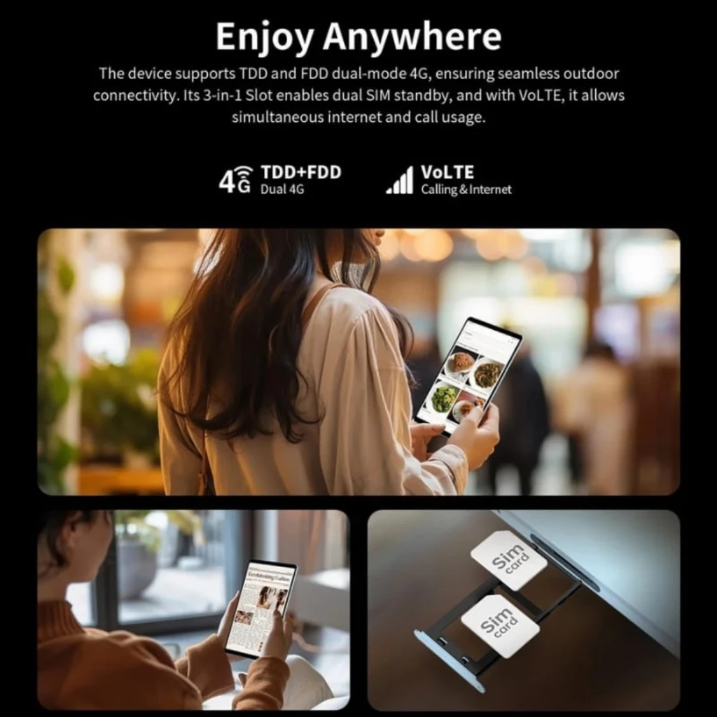 Tablet Teclast T50 Mini 8,7 con pantalla compacta, ranura 3 en 1 para doble SIM y microSD, soporte 4G TDD+FDD y VoLTE para llamadas e internet simultáneos