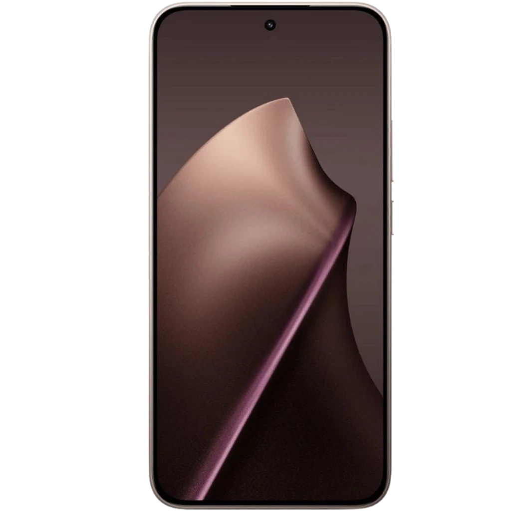 Xiaomi 15T 12GB/256GB Dorado con pantalla casi sin bordes, cámara frontal en orificio centrado y marco dorado elegante, frontal con fondo marrón satinado