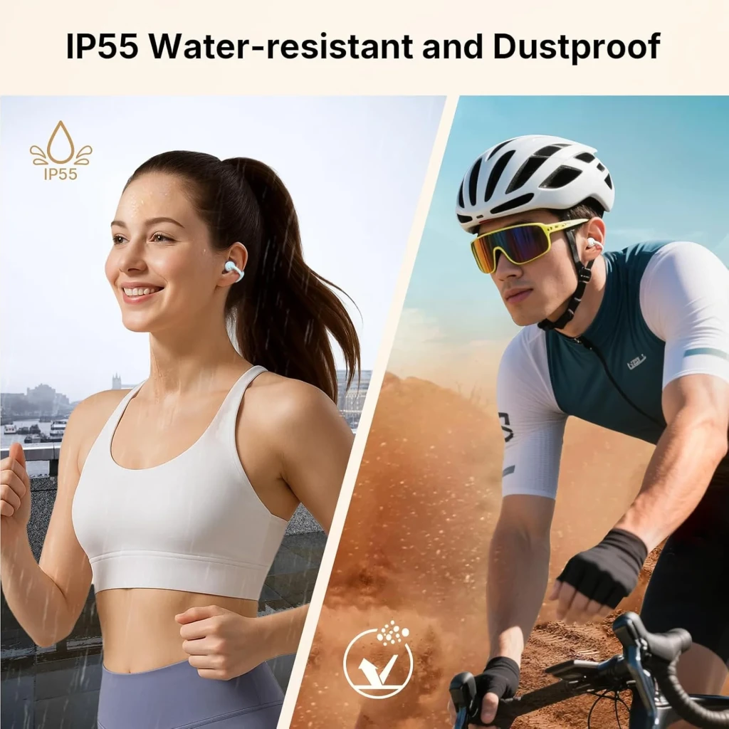 Earfun Clip Gris Blanco con certificación IP55: resistente al agua y al polvo, diseño deportivo inalámbrico para entrenamiento y ciclismo