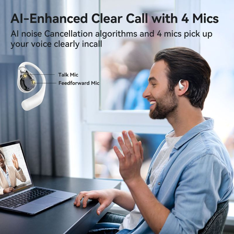 Earfun OpenJump TWS Blanc - Écouteurs Bluetooth, avec 4 microphones qui améliorent vos appels