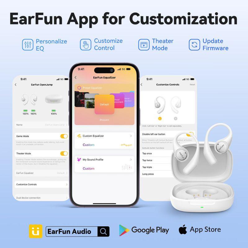 Earfun OpenJump TWS Blanc - Écouteurs Bluetooth, vue de l'application
